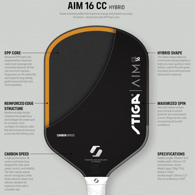 Ракетка для піклболу Stiga AIM CS 16 Hybrid (3202-0318-02) - фото 7