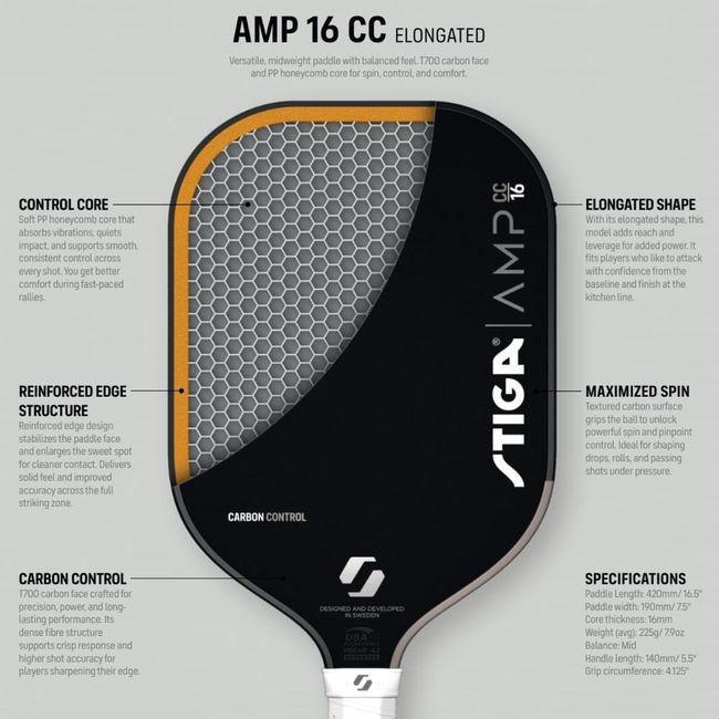 Ракетка для піклболу Stiga AMP CC 16 Elongated (3202-0318-04) - фото 7
