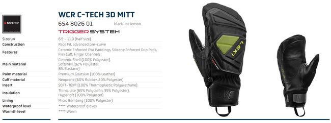 Гірськолижні рукавички Leki WCR C-Tech 3D Mitt black-ice lemon '26 - фото 6