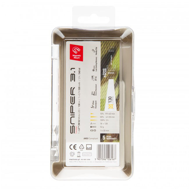 Ліхтар тактичний Mactronic Sniper 3.1 (130 Lm) USB Rechargeable Magnetic - фото 10